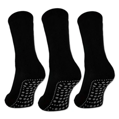 Imagen de sockenkauf24 3 o 6 Pares Calcetines Antideslizantes Hombre Mujer Algodón ABS (39 42, Negro)