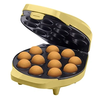 Imagen de Bestron Gofrera para Cake Pop&#039;s en Diseño Retro, Pop Maker incl. Butler, Tenedor &amp; 12 Sticks, con recubrimiento antiadherente, Colección Sweet Dreams, Color: Amarillo