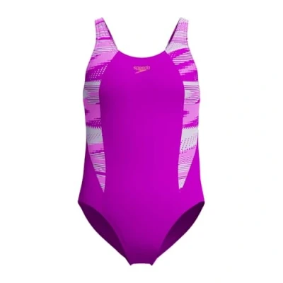 Imagen de Speedo HyperBoom Splice Muscleback Swimsuit Swim Training Chlorine Resistant Quick Drying Stretch Fabric Comfort Fit 1 Piece Traje de baño para Niñas, Diva, 11 années 12