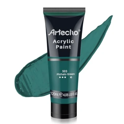 Imagen de Artecho Pinturas Acrilicas 120ml Verde Ftalo, Impermeable y resistente a la luz, para Lienzos, Tela, Madera, Cristal, Piedras.