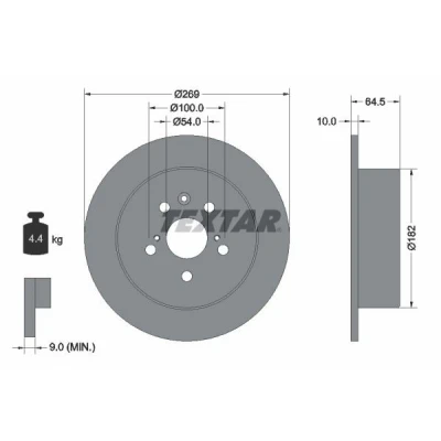 Imagen de TEXTAR 92070800 Disco de freno 269 10 05/08 100 macizo sin perno sujeción rueda, buje rueda TOYOTA: Celica VI Coupé, V Coupé