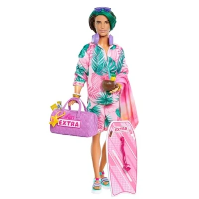 Imagen de Barbie Extra Fly Ken Playa Muñeco articulado con Conjunto de Moda, Bolsa y Accesorios Viaje, Juguete +3 años (Mattel HNP86)