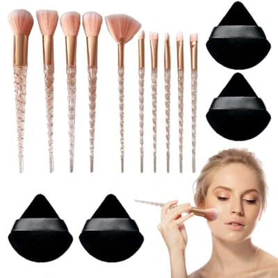 Imagen de LDBKLGHJ Juego de Pinceles Maquillaje Profesional Incluye 10 y 4 Esponjas para Ojos Cara