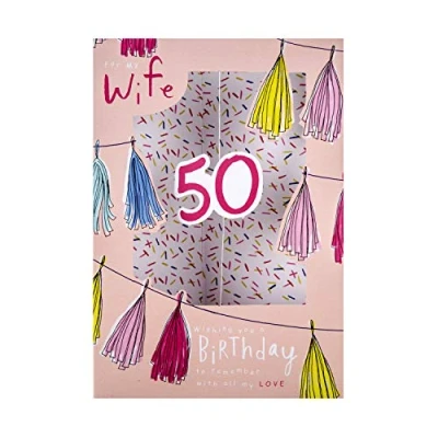 Imagen de Hallmark Tarjeta de cumpleaños número 50 para esposa, diseño 3D troquelado