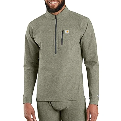 Imagen de Carhartt Force Tech Quarter Zip Thermal Base Layer Long Sleeve Shirt Camiseta, Deep Burnt Olive Heather, S para Hombre