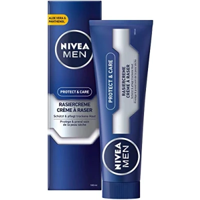 Imagen de Nivea Men crema de afeitar Protect &amp; Care en caja 1 unidad (1 x 100 ml), con espuma cremosa para un afeitado suave, suave hombre