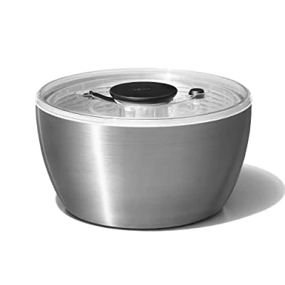 Imagen de OXO Good Grips, Centrifugadora y escurridor de acero inoxidable para ensaladas, ideal lechuga verduras, tamaño grande