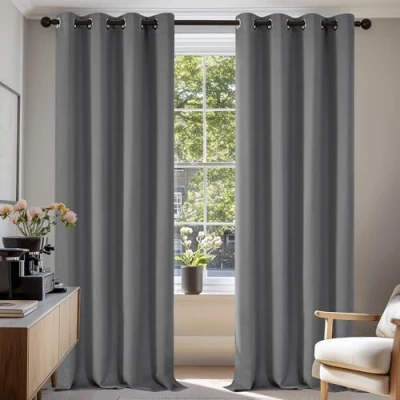 Imagen de Deconovo Cortinas Opacas con Aislamiento Térmico Cortina para Habitación Olloas 2 Unidades 140 x 290 cm Gris Claro