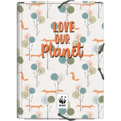 Imagen de Dohe Carpeta Escolar Solapas y Gomas Tamaño Folio 26,5x35 cm, Capacidad 100 Hojas, Tapa Dura de Cartón, Portafolios Vuelta al Cole, Material WWF Love Our Planet