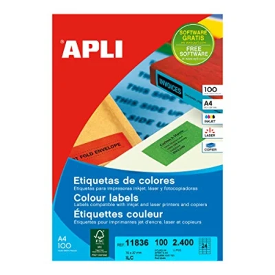 Imagen de APLI 11836 Etiquetas rojas permanentes 70,0 x 37,0 mm 100 hojas