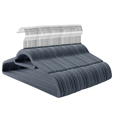 Imagen de SONGMICS Perchas de Terciopelo,Paquete 100 Antideslizantes, 0.6 cm Espesor, Espacio Mínimo, Ganchos Giratorios 360 43,5 Ancho, para Abrigo, Chaqueta, Vestido, Pantalón, Gris Ligero