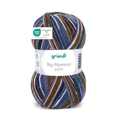 Imagen de Gründl Lana Big Mamma (lana de tejer suave hecha 100% poliacrílico, 400 g / 1040 m, tamaño aguja: 3.5 4.5, 1 x g), musgo royal índigo taupe chocolate blanco