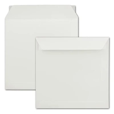 Imagen de 75 sobres cuadrados grandes de 22 x cm, color crema, 120 g/m², para ocasiones muy especiales, cierre autoadhesivo