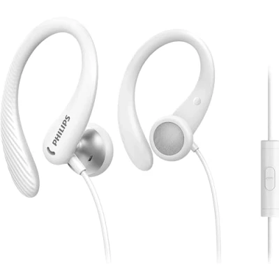 Imagen de Philips Audio Auriculares Deportivos Intrauditivos A1105WT con Micrófono (Gancho de Oreja Flexible, Apertura Bass, Resistentes al Sudor, Mando a Distancia Integrado) Blanco