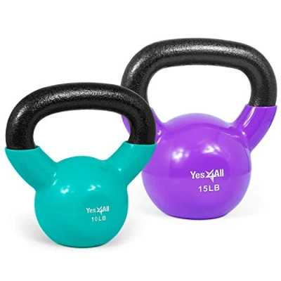 Imagen de Yes4All XVWR Pesas de hierro fundido con revestimiento vinilo, multicolor Juego 4,5 + 6,8 kg