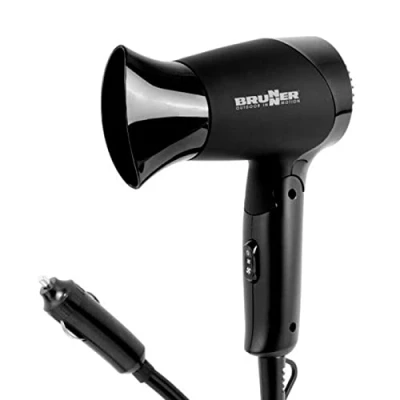 Imagen de Brunner 7202818N Secador de pelo viaje, 12 V, plegable, ahorro espacio, Monsun, color negro