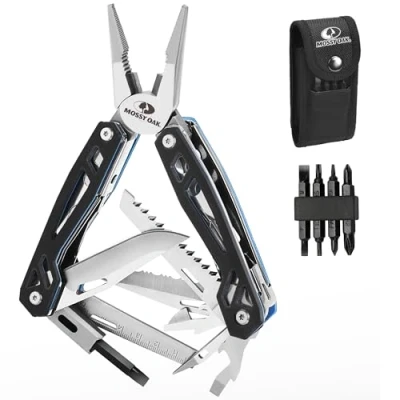 Imagen de Mossy Oak Alicates Multiusos, Multiherramienta 22 en 1, Navaja Herramienta Multifunción con Alicates, Cuchillo, para Reparación, Senderismo, Camping