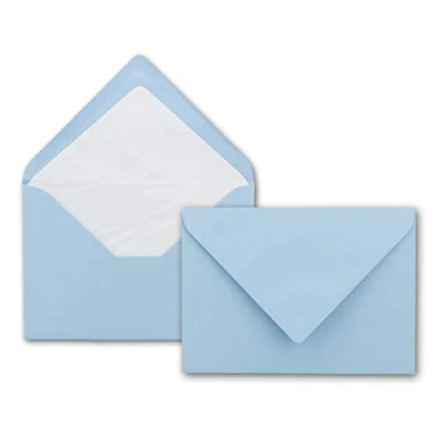 Imagen de 50x sobres B6 125 x 176 mm color: Azul claro forradas con papel de seda Blanco opaco e ideal para invitaciones y tarjetas felicitación