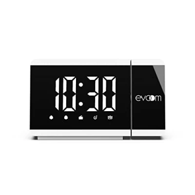 Imagen de Evoom Slim UP EV304588 Despertador Retroproyector + 2 Puertos USB Radio, Termómetro, Modo Snooze, Doble Alarma Blanco