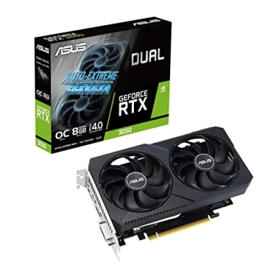 Imagen de Asus Dual NVIDIA GeForce RTX 3050 V2 OC Edition Tarjeta gráfica Gaming (PCIe 4.0, 8 GB de Memoria GDDR6, HDMI 2.1, DisplayPort 1.4a, DVI D, diseño 2 Ranuras, Axial Tech, tecnología 0dB)