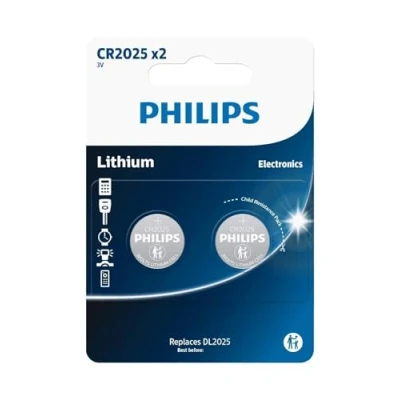 Imagen de Philips Pilas de Botón CR2025 Pila 2 Unidades 3V/150 mAh Adecuadas para Relojes, Calculadoras y Llaveros Batería Litio