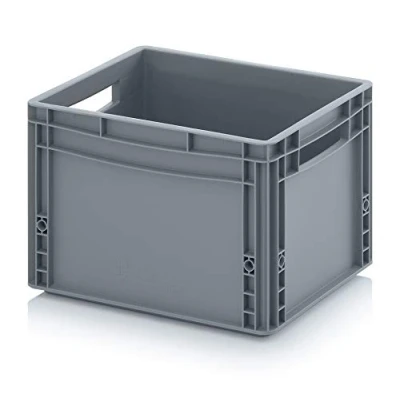 Imagen de Eurobehälter EG 43/27 de Auer, caja plástico, 40 x 30 27 cm, asas abiertas 26 l, transporte, color gris, apilable