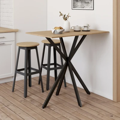 Imagen de Mesa de bar rectangular ALIX con pata madera y araña negra 100 cm