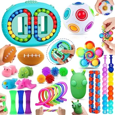 Imagen de Chennyfun Kit de Juguetes Sensoriales, 26PCS Antiestrés, Aliviar el Estrés con Cubo Infinito, Magic Burger Cube, para y Ansiedad Niños Adultos, Autismo, TDAH