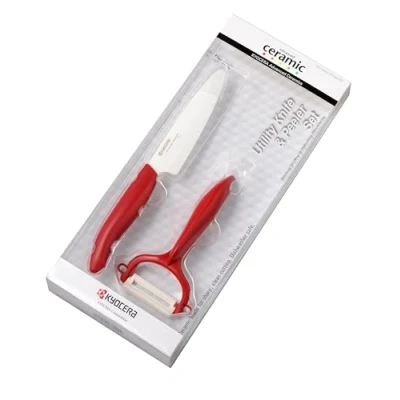 Imagen de Kyocera 11 cm, Starter, Set, Cuchillo utilitario, Pelador CP 10, Hoja de cerámica circonio, Afilada a Mano, Ligera, no corrosiva, Apta para lavavajillas, Verde, 2 Unidades