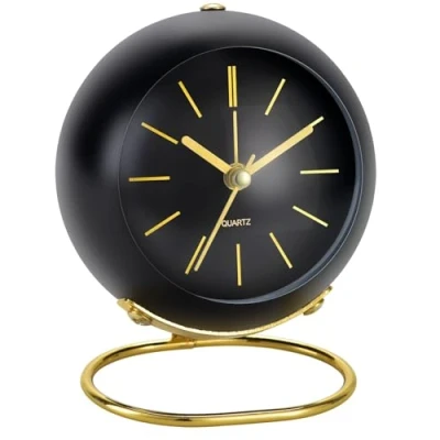 Imagen de Azyh Reloj despertador analógico sin tictac, con luz nocturna, silencioso, funciona pilas, fácil manejo y alarma fuerte (negro)