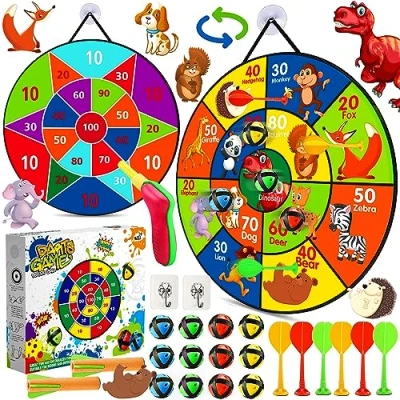 Imagen de Amzeeniu 66cm Diana Dardos De Plegable Doble Juego Seguro Tablero Toy Sports con Bolas Adhesivas,1 Pistola Juguete,Juegos Fiesta,Dardos para Niños,Juego Lanzamiento