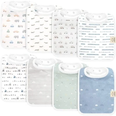 Imagen de Paquete de 8 Baberos Orgánicos para Bebé Niño, Niña Baba Niñas, Niños, Niño Pequeño, Infantiles, Algodón (Vessels)