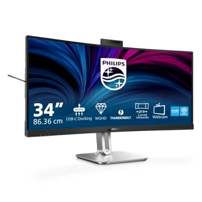 Imagen de Philips 34B2U6603CH Monitor Curvo WQHD de 34 Pulgadas, Regulable en Altura, Altavoces, cámara Web 5 MP, cancelación Ruido, HDR400 (120 Hz, HDMI, DisplayPort, USB C, Hub USB) Gris Oscuro