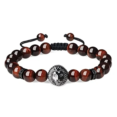 Imagen de COAI Pulsera para Hombre de Ojo Tigre Rojo con Amuleto León