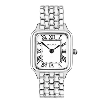 Imagen de Sekonda Classic Monica Maxi Reloj de cuarzo para mujer 30 mm en color blanco con pantalla analógica y correa aleación, plata, pulsera