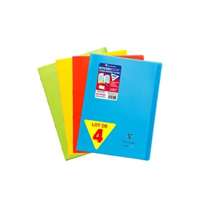 Imagen de Clairefontaine 971440AMZC Lot de 4 Cahiers Agrafés Koverbook A4 21x29,7 cm 96 Pages Grands Carreaux Papier Blanc 90 g Couverture Polypro (Bleu, Rouge, Jaune, Vert)