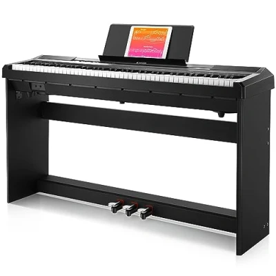 Imagen de Donner Piano Eléctrico Digital 88 Teclas, Mitad Contrapesadas Teclado Musical Adecuado para Principiantes con Soporte de Desmontable y Pedal Triple, DEP 10S, Retro, Negro