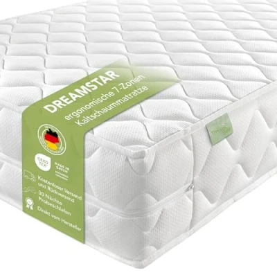 Imagen de DREAMSTAR Ergo Flex XXL Duo I Colchón ergonómico de espuma fría 7 zonas, 22 cm alto, certificado Öko Tex, dureza 2 y 3, 80 x 200