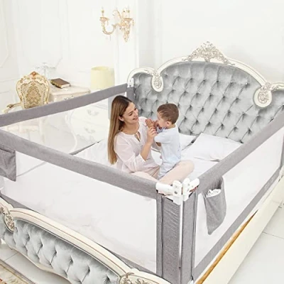 Imagen de ZEHNHASE Barandilla de La cama para bebés, Barrera niños Colchón doble, tamaño completo queen y king (gris, 200cm, Children: L)