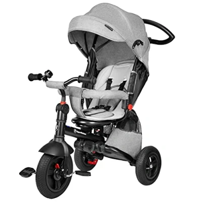 Imagen de HyperMotion, Cochecito Triciclo para Niños de 12 Meses a 5 Años (25 kg), Cubierta Lluvia, Ruedas Bombeadas, Asiento Giratorio, Plegable, Color Gris