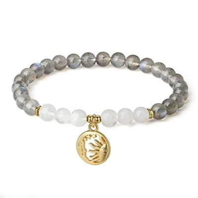 Imagen de COAI Pulsera para Mujer en Labradorita y Piedra de Luna con Amuleto Sol