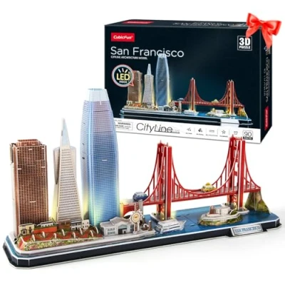 Imagen de CubicFun Puzzle 3D LED San Francisco Cityline Maquetas para Construir Adultos Niños Kits de Construcción Iluminación, El Puente Golden Gate, 555 Calle California y Otros Monumentos SF