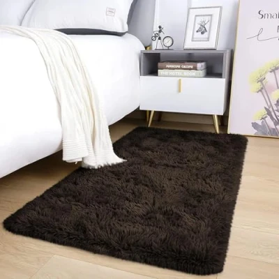 Imagen de AMEHA Alfombras para sala de estar, alfombra pequeña marrón mullida dormitorio, antideslizante, moderna, súper suave y gruesa, felpa que no se desprende, fácil limpiar, 50 cm x 80