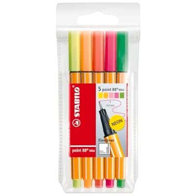 Imagen de Rotulador punta fina STABILO point 88 mini Estuche con 5 colores neón
