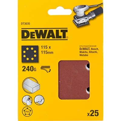 Imagen de DeWalt DT3035 QZ Pack de 25 hojas lijadoras (115 x 115 mm, grano 240, para el lijado en seco maderas y pinturas)
