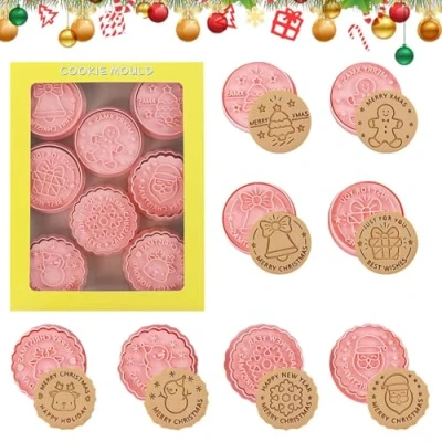 Imagen de Viilich 8 Piezas Moldes Galletas Navidad,Niños 3D de Galletas,Jengibre Moldes,Reutilizable Galletas，Navidad Cookie Fondant Decoración Pasteles