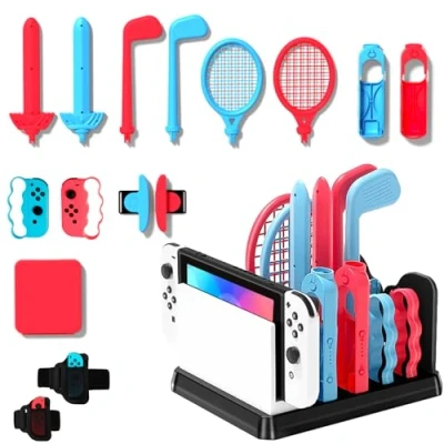 Imagen de OLDZHU juego de accesorios deportivos 16 en 1, paquete con organizador compatible Nintendo Switch y consola OLED, fiesta familiar 2024, accesorios, para