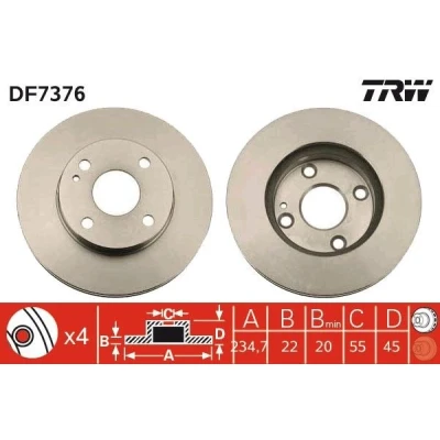 Imagen de TRW DF7376 Disco de freno 235 22 4 100 ventilado barnizado MAZDA: FAMILIA 5