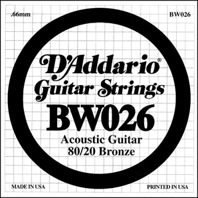 Imagen de D&#039;Addario BW026, cuerda individual para guitarra acústica, entorchada en bronce, .026