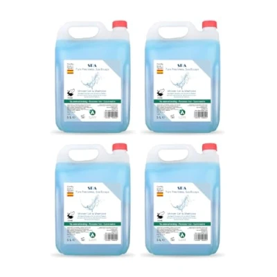 Imagen de Intercabo Pack de 4 Garrafas 5L Gel ducha y Champú 2 en 1 baño Recarga shampoo Amenities hotel Geles champu Spa
